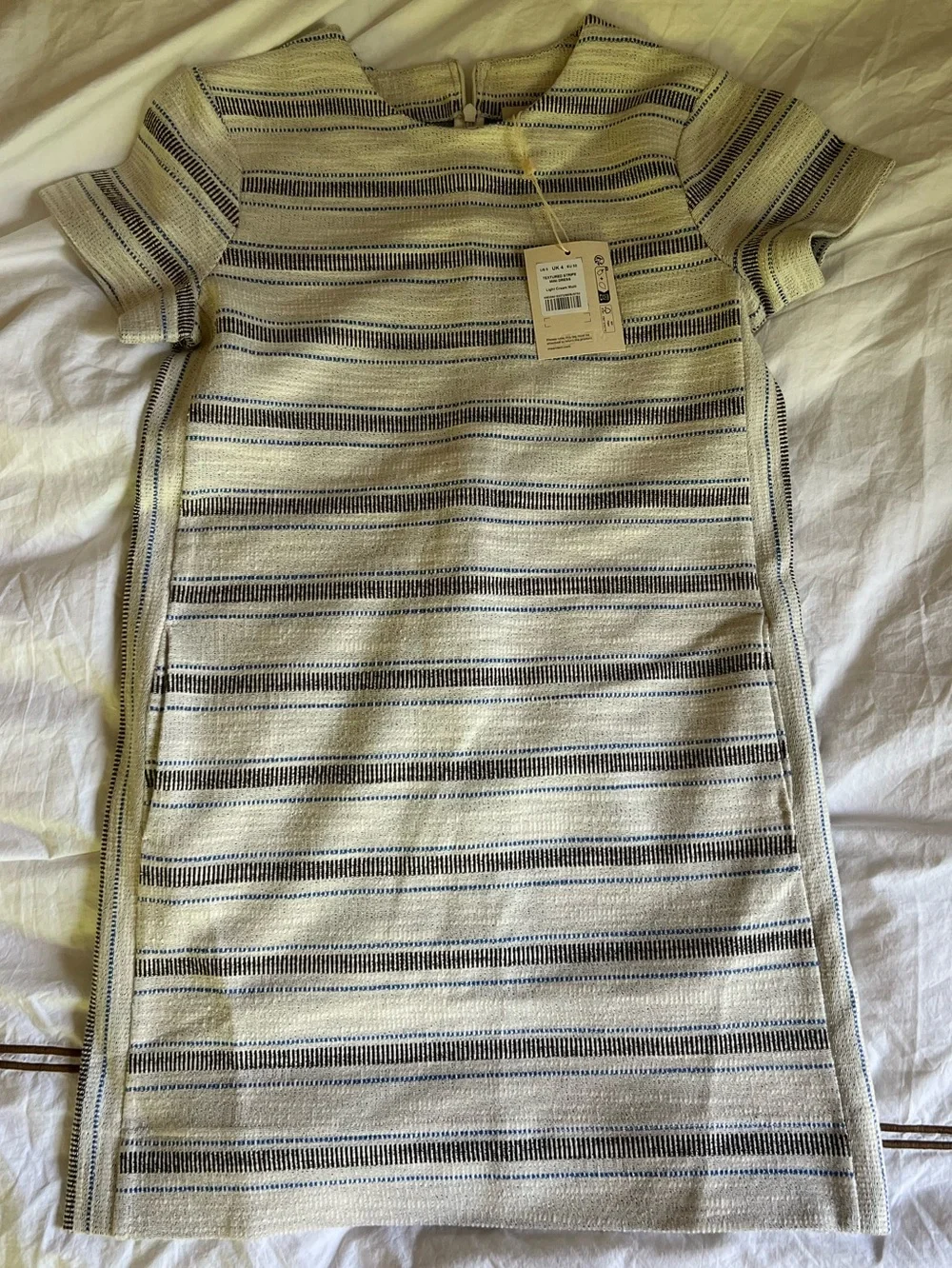 ME+EM Cream and Light Blue Striped Short Sleeve Shift Dress - Picture 3 of 3